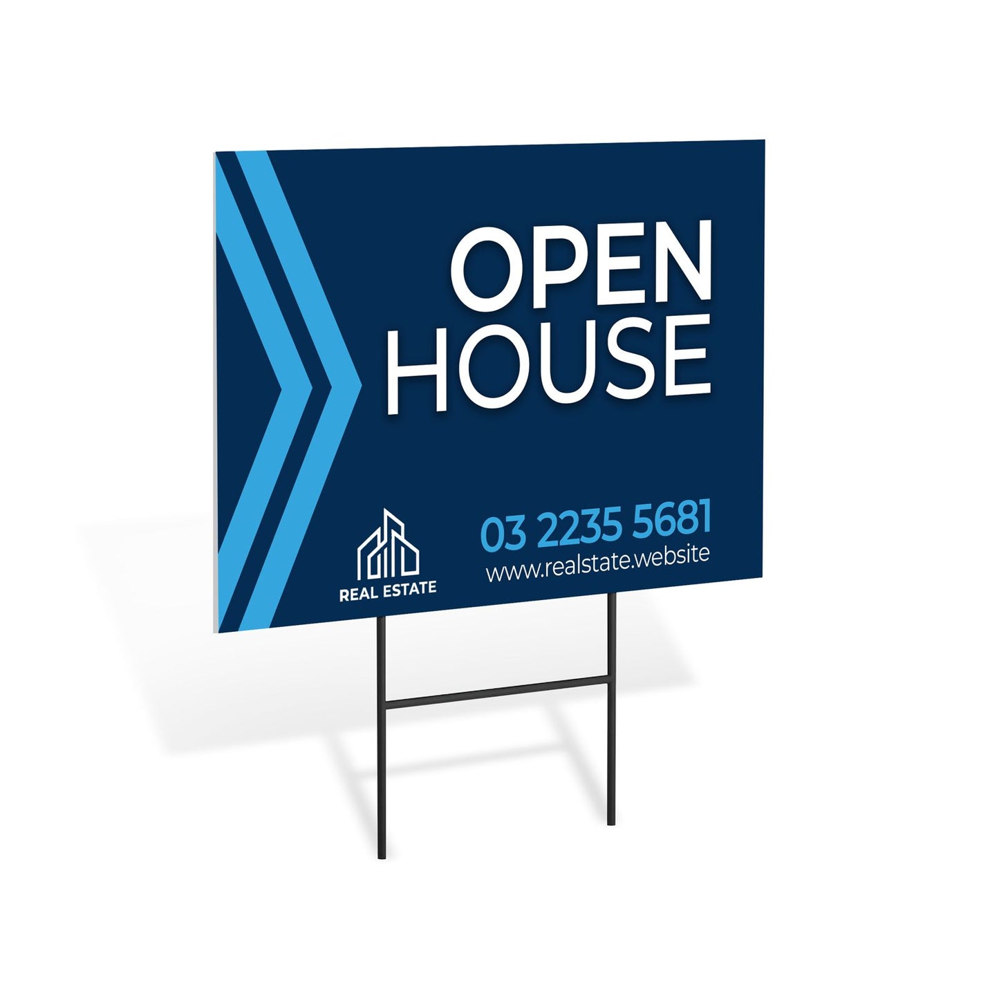 Real Estate Pointer Signs OPEN HOUSE SIGNS VividAds Print Room 450mm W x 300mm H  / Pack of 10 Signs Double Sided STEP STAKES NOT INCLUDED (Sold Separately)