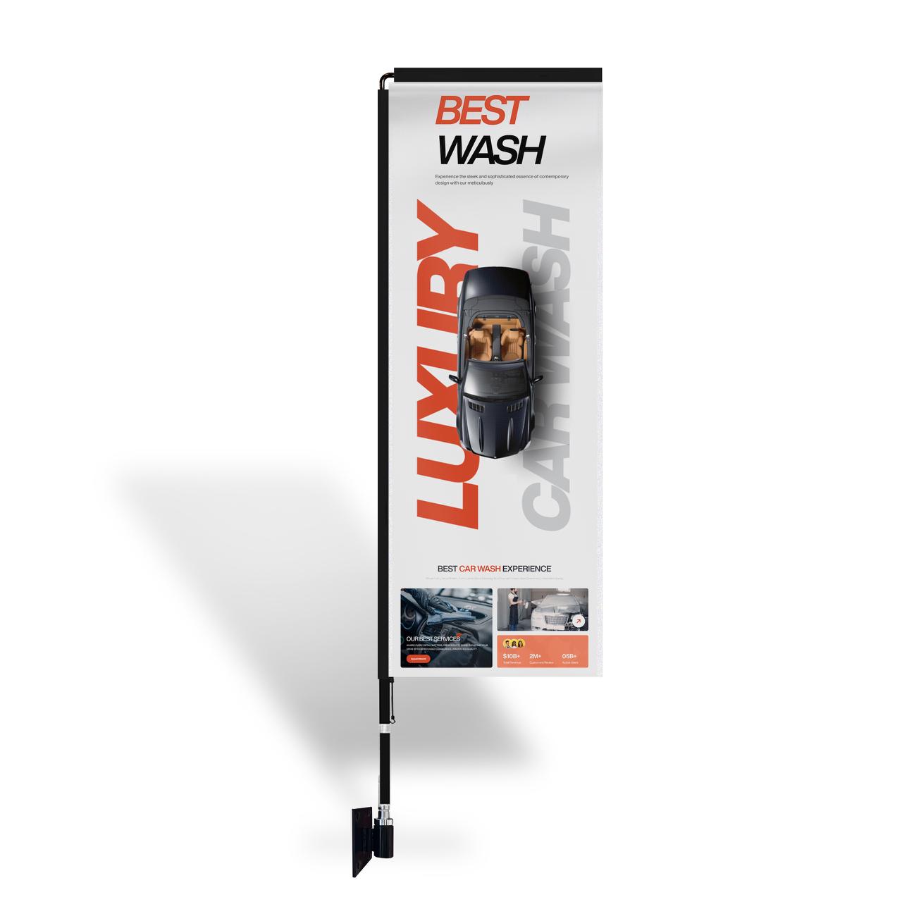 Rectangle Flags Promotional Flags VividAds.com.au Large Pole (4000mm H) Double Sided Wall Mount