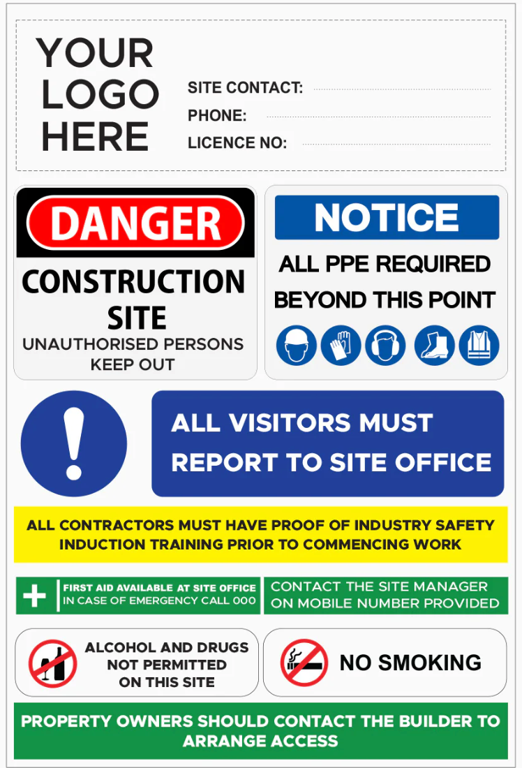 Building Construction Safety Signs Rigid Signs VividAds Print Room 50 x 600mm W x 900mm H Corrugated Plastic - 5mm No Eyelets