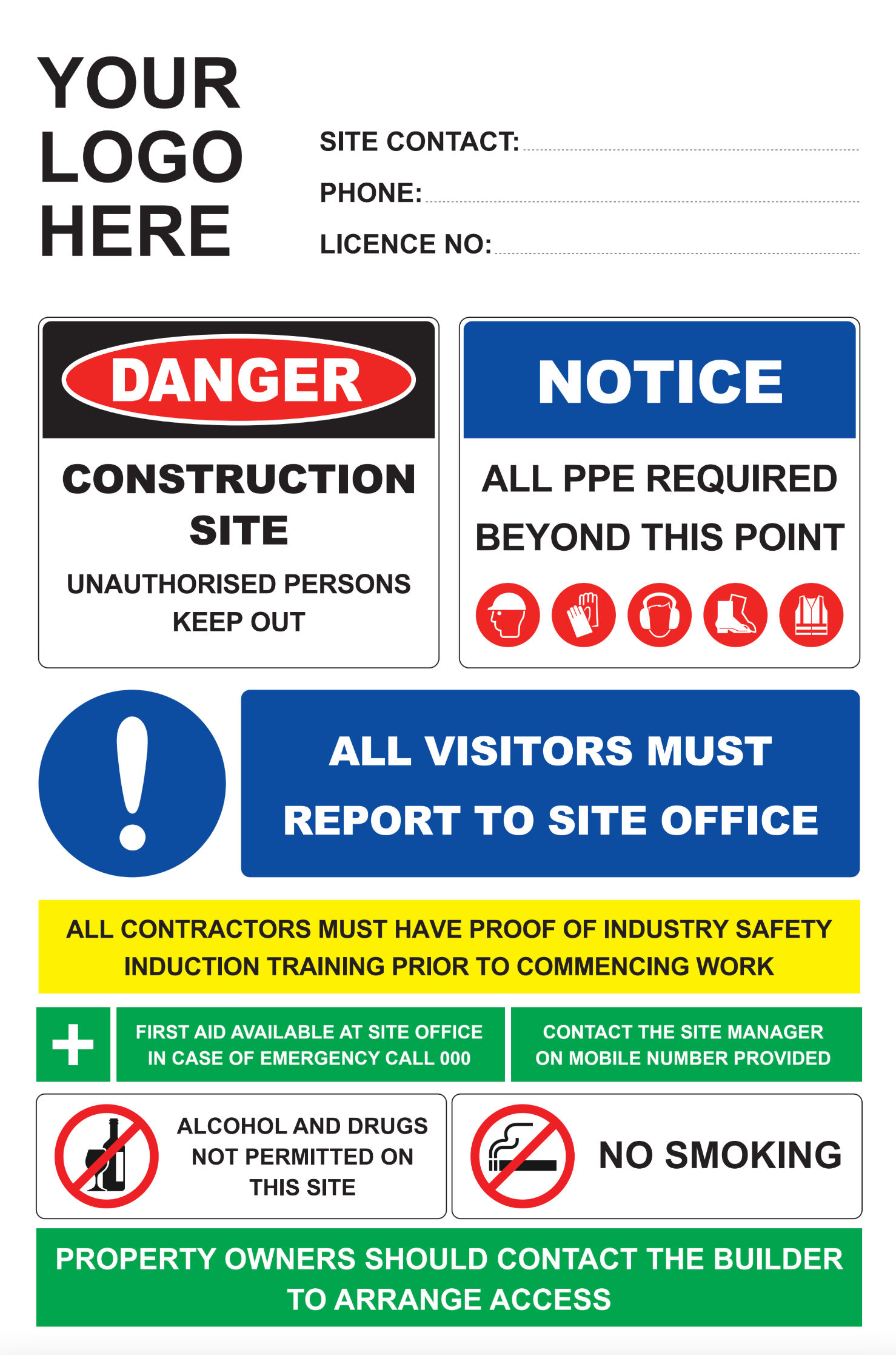 Building Construction Safety Signs Rigid Signs VividAds Print Room 100 x 600mm W x 900mm H Corrugated Plastic - 5mm No Eyelets